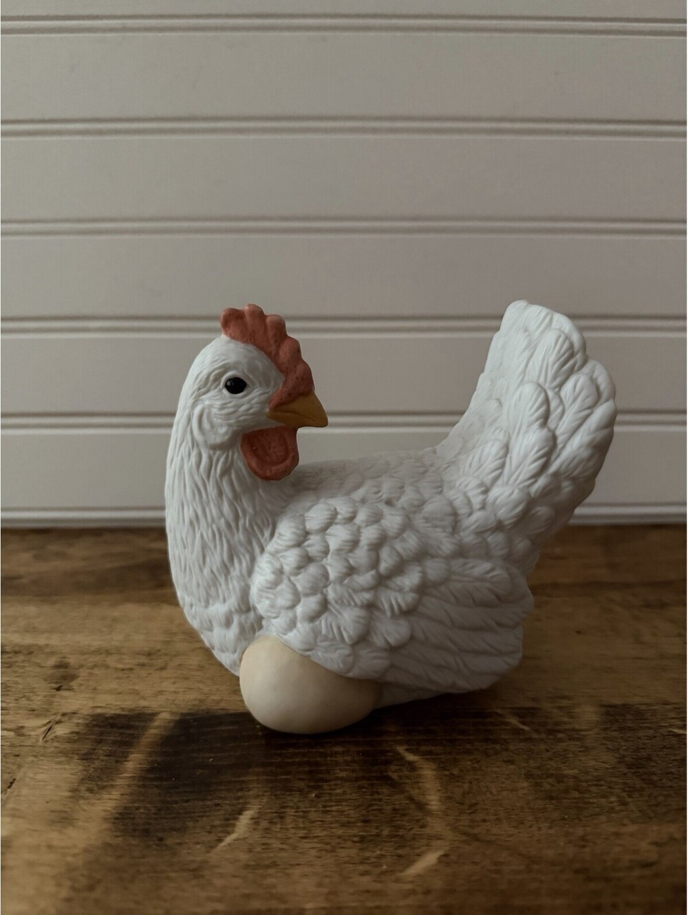 Vintage White Porcelain Hen Chicken Figurine with Egg Farmhouse Decor 50140